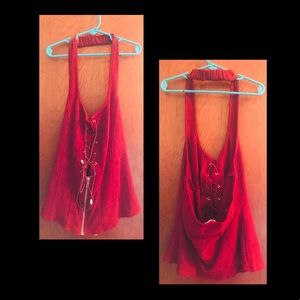 Lydia Red Suede Sexy Halter Top Size LARGE
